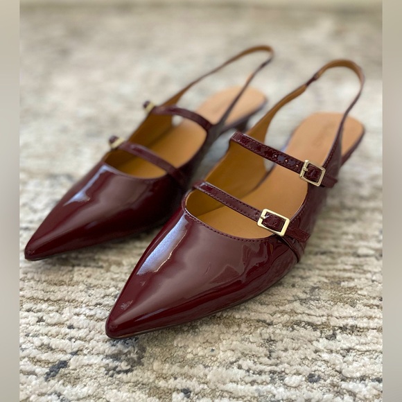 Madewell Shoes - Madewell The Davina Kitten Heel Sling Back Pump Red Cabernet Patent Leather